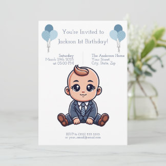 Aangepaste blauwe Boss Baby verjaardagsuitnodiging Kaart