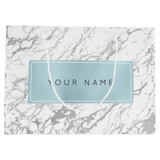 Aangepaste Blauwe Boutique Minimaal Marmer Grijs S Groot Cadeauzakje (Achterkant)