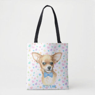 Aangepaste blauwe Bowtie Chihuahua Tote Bag