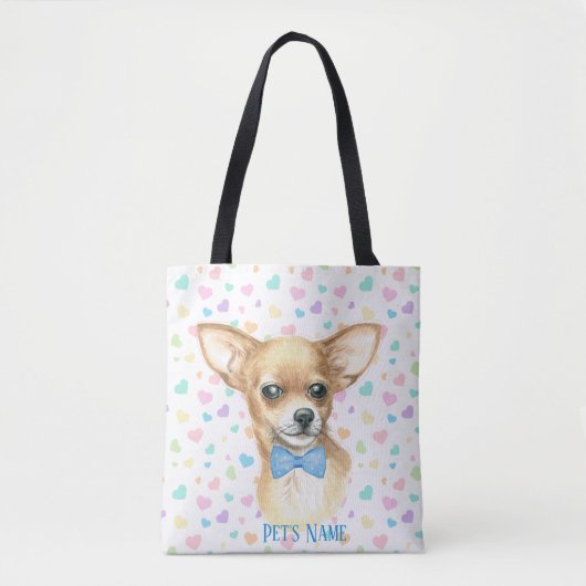 Aangepaste blauwe Bowtie Chihuahua Tote Bag (Voorkant)
