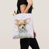 Aangepaste blauwe Bowtie Chihuahua Tote Bag (Dichtbij)