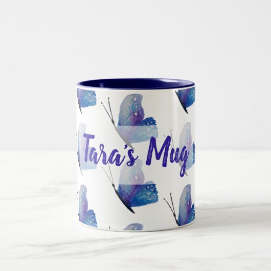 Aangepaste blauwe    butterflyTwo-Tone Mok (Center)