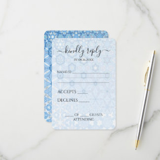Aangepaste blauwe caleidoscoop bloemen bruiloft RSVP kaartje