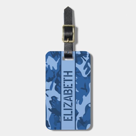 Aangepaste blauwe camo bagagelabel (Voorkant verticaal)