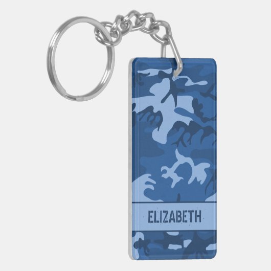 Aangepaste blauwe camo sleutelhanger (Voorkant Links)