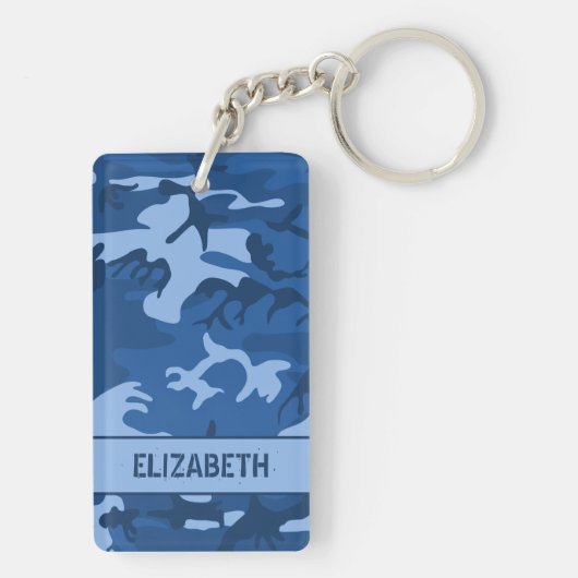 Aangepaste blauwe camo sleutelhanger (achterkant)