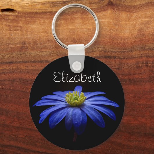 Aangepaste blauwe Daisy Gerbera-bloem Sleutelhanger (Voorkant)