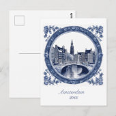 Aangepaste Blauwe Delft Amsterdam Briefkaart (Voorkant / Achterkant)