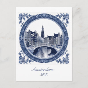 Aangepaste Blauwe Delft Amsterdam Briefkaart