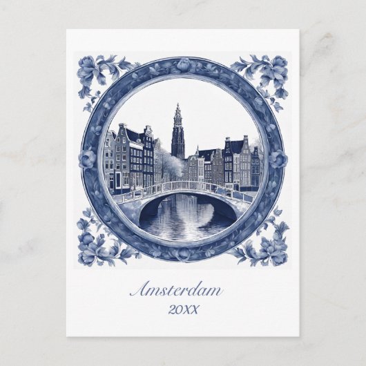 Aangepaste Blauwe Delft Amsterdam Briefkaart (Voorkant)