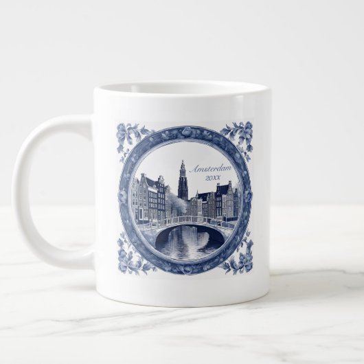 Aangepaste Blauwe Delfts Amsterdam Souvenir Grote Koffiekop (Links)