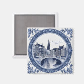 Aangepaste Blauwe Delfts Amsterdam Souvenir Magneet (Voorkant / Achterkant)