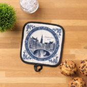 Aangepaste Blauwe Delfts Amsterdam Souvenir Pannenlap (Top down)