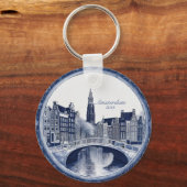 Aangepaste Blauwe Delfts Amsterdam Souvenir Sleutelhanger (Voorkant)