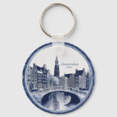 Aangepaste Blauwe Delfts Amsterdam Souvenir Sleutelhanger (Achterkant)