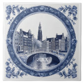 Aangepaste Blauwe Delfts Amsterdam Souvenir Tegeltje (Voorkant)