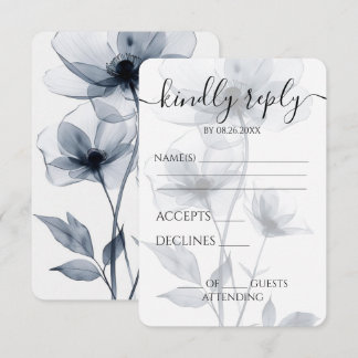 Aangepaste blauwe doorschijnende bloemen bruiloft RSVP kaartje