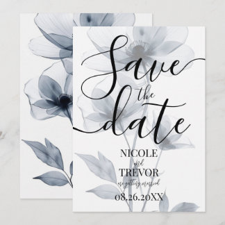 Aangepaste blauwe doorschijnende bloemen bruiloft save the date