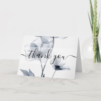 Aangepaste blauwe doorschijnende bloemen dank je w bedankkaart