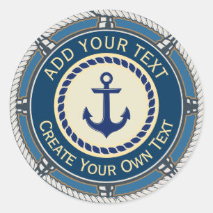 Aangepaste blauwe en crèmekleurige touwrand met sc ronde sticker