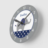 Aangepaste blauwe en grijze olifantenronde  ronde klok (Hoek)