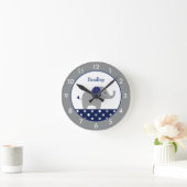 Aangepaste blauwe en grijze olifantenronde  ronde klok (Huis)