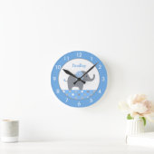 Aangepaste blauwe en grijze olifantenronde ronde klok (Huis)