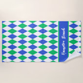 Aangepaste blauwe en groene argyle-strandhanddoek strandlaken (Voorkant)