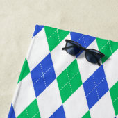 Aangepaste blauwe en groene argyle-strandhanddoek strandlaken (In situ)