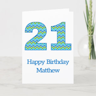 Aangepaste blauwe en groene Chevron 21e Birthday-k Kaart