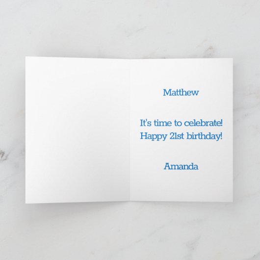 Aangepaste Blauwe en Groene Chevron 21ste Verjaard Kaart (Binnen)