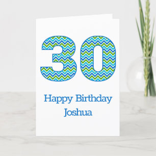 Aangepaste blauwe en groene Chevron 30th Birthday  Kaart
