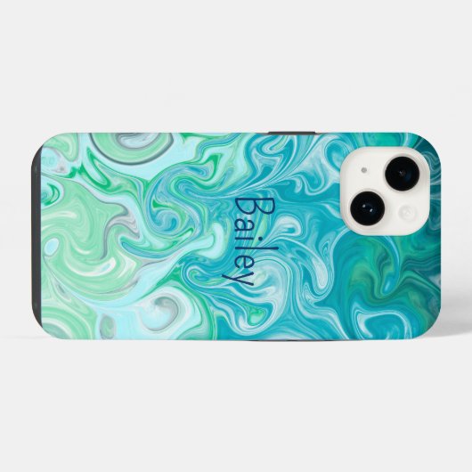 Aangepaste blauwe en groene golven iPhone hoesje (Achterkant horizontaal)