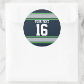 Aangepaste Blauwe en Groene Sportstripes Ronde Sticker (Tas)