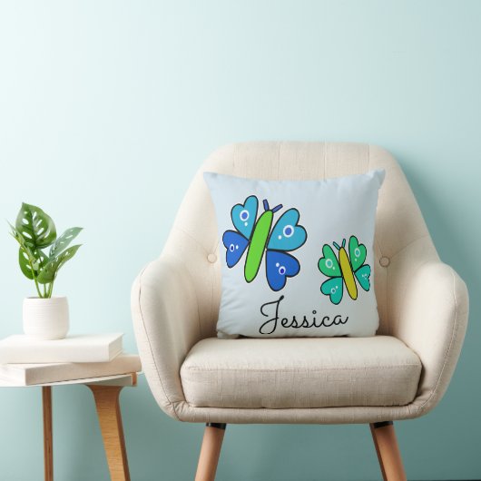 Aangepaste blauwe en groene vlinder kussen (Stoel)