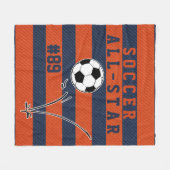Aangepaste blauwe en ORANJE SOCCER Fleece Blanket (Voorkant (Horizontaal))