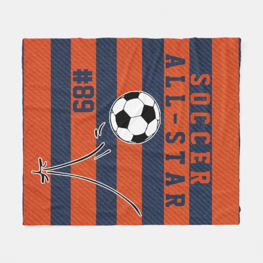 Aangepaste blauwe en ORANJE SOCCER Fleece Blanket (Voorkant (Horizontaal))