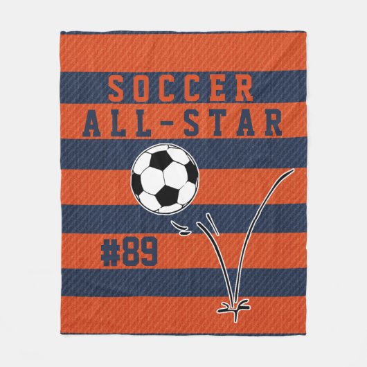 Aangepaste blauwe en ORANJE SOCCER Fleece Blanket Deken (Voorkant)