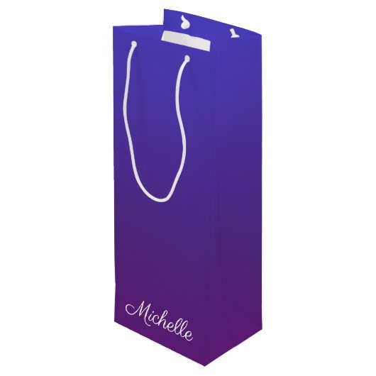 Aangepaste blauwe en paarse ombre wijn cadeautas (Achterkant Gekanteld)