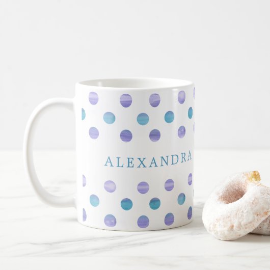 Aangepaste blauwe en Paarse Waterverf pooldots Koffiemok (Met donut)
