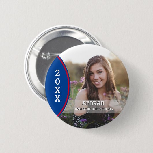 Aangepaste blauwe en rode Afstuderen foto Button (Voorkant /achterkant)