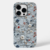 Aangepaste Blauwe en Rode Geborduurde Bloemen met  Case-Mate iPhone Case (Achterkant)
