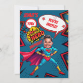 Aangepaste blauwe en rode Super Hero Boy Karikatuu Kaart (Voorkant)