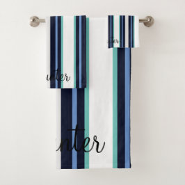 Aangepaste Blauwe En Turquoise Moderne Cursieve Fa Bad Handdoek