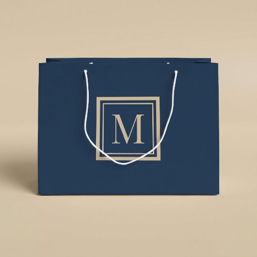 Aangepaste blauwe en vanille omlijst monogram groot cadeauzakje
