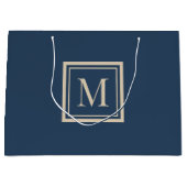 Aangepaste blauwe en vanille omlijst monogram groot cadeauzakje (Voorkant)