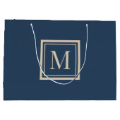 Aangepaste blauwe en vanille omlijst monogram groot cadeauzakje (Achterkant)