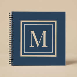 Aangepaste blauwe en vanille omlijst monogram notitieboek