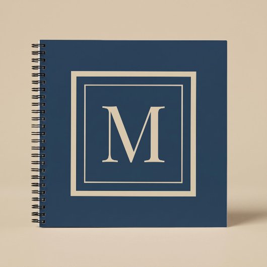 Aangepaste blauwe en vanille omlijst monogram notitieboek