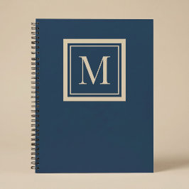 Aangepaste blauwe en vanille omlijst monogram notitieboek